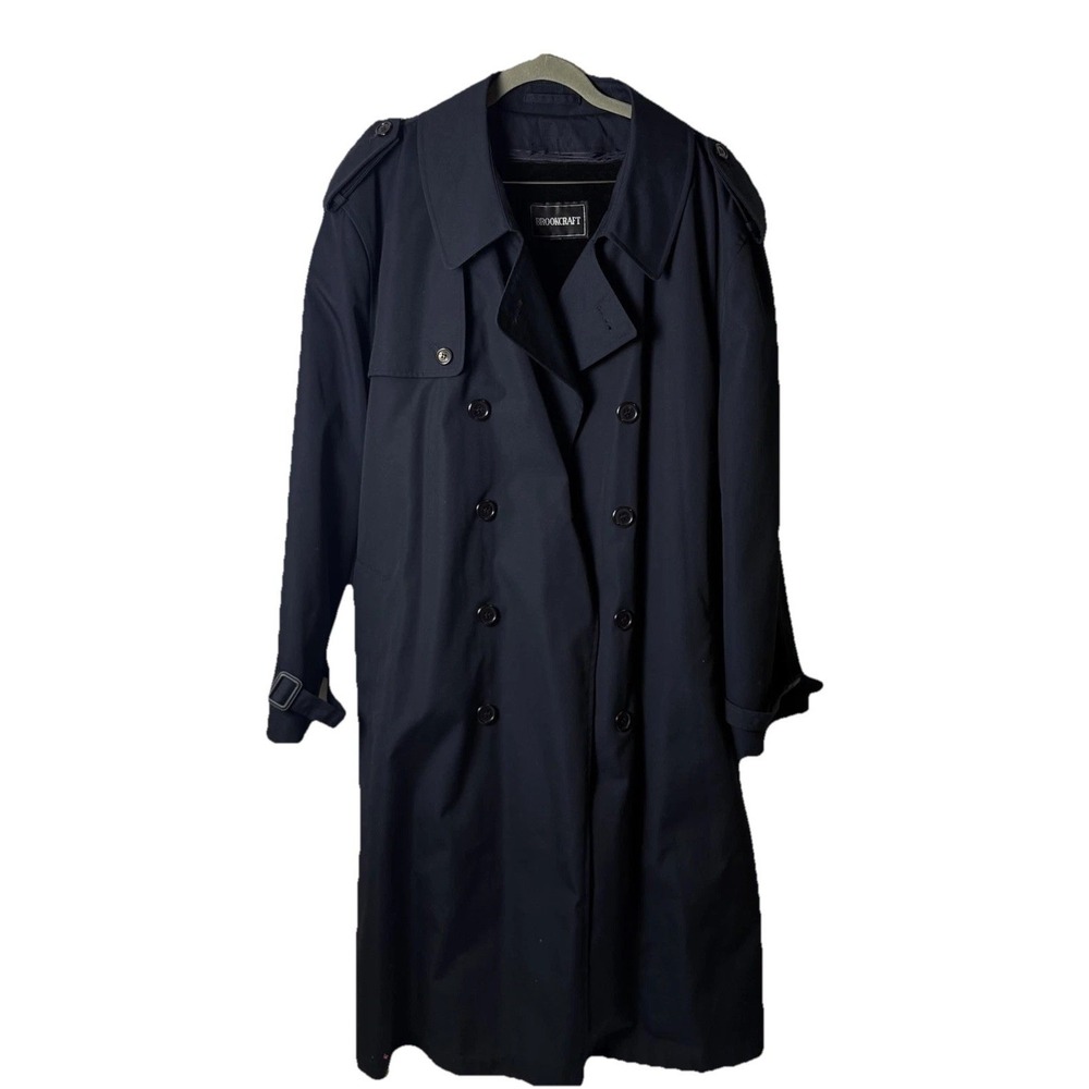 Brookcraft Mens Trench Coat sz 44 SHT Dark Blue Belted Double Breasted Winter